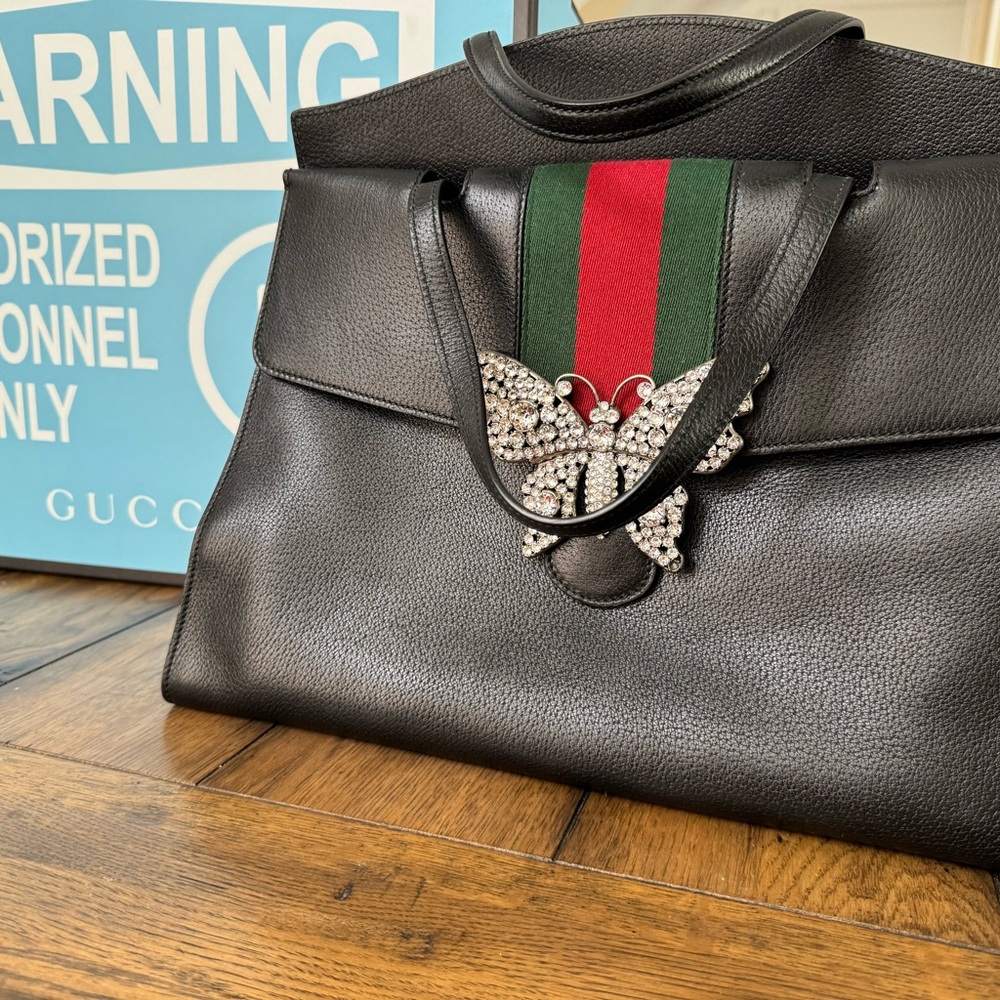 GUCCI Totem Large Back Black Butterfly Bijou Hand Shoulder Leather Made in Italy